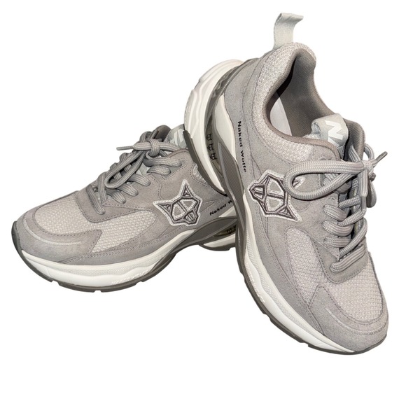 Naked Wolfe Shoes - Naked Wolfe "Super" Grey Leather Textile Platform Sneakers Womens 8 EU 38 Chuky